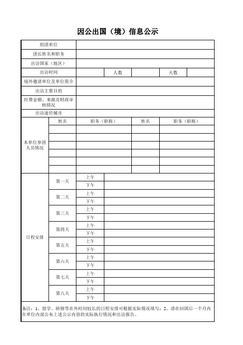 因公出国信息公示参考样式201501