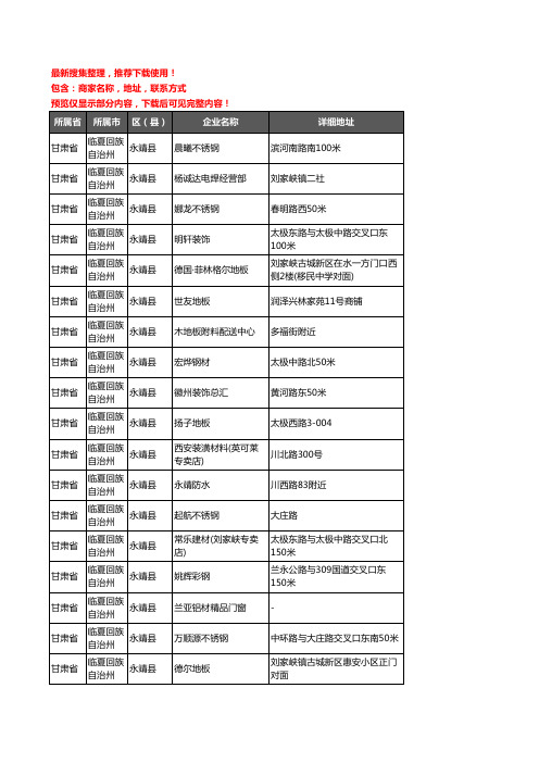 新版甘肃省临夏回族自治州永靖县建材企业公司商家户名录单联系方式地址大全93家