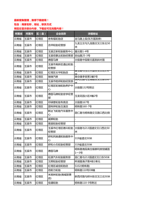 新版云南省玉溪市红塔区汽车轮胎企业公司商家户名录单联系方式地址大全97家