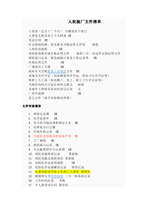 人权验厂文件清单