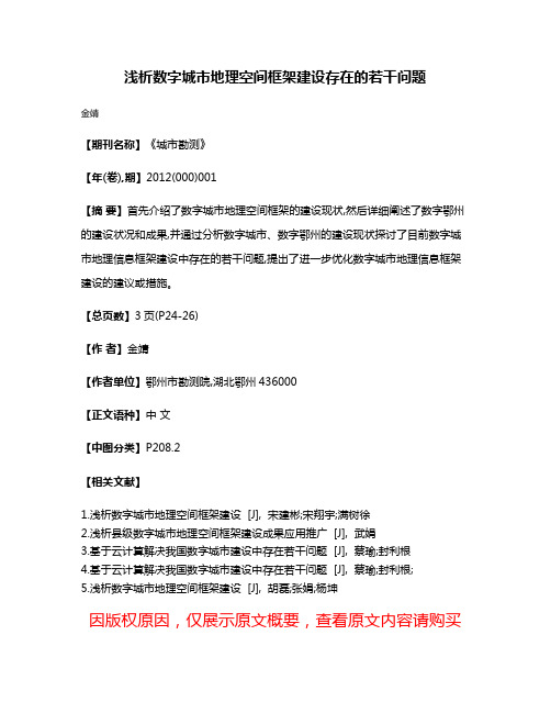 浅析数字城市地理空间框架建设存在的若干问题