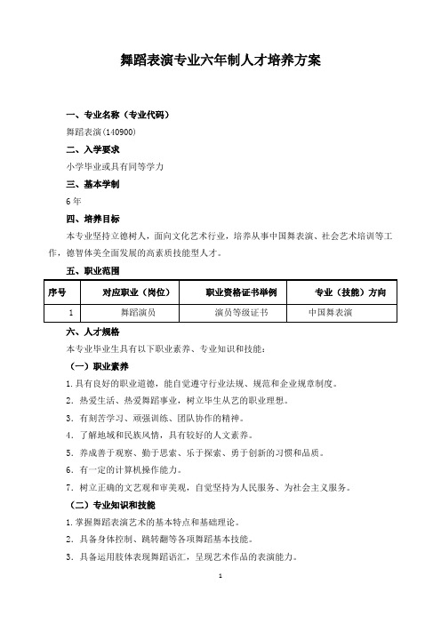 舞蹈表演专业六年制人才培养方案