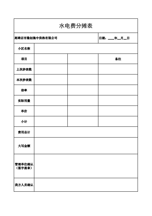 最新水电费分摊表模板