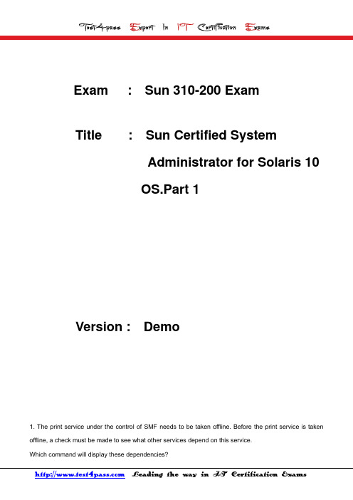 Test4pass Sun 310-200 exam dumps test vce