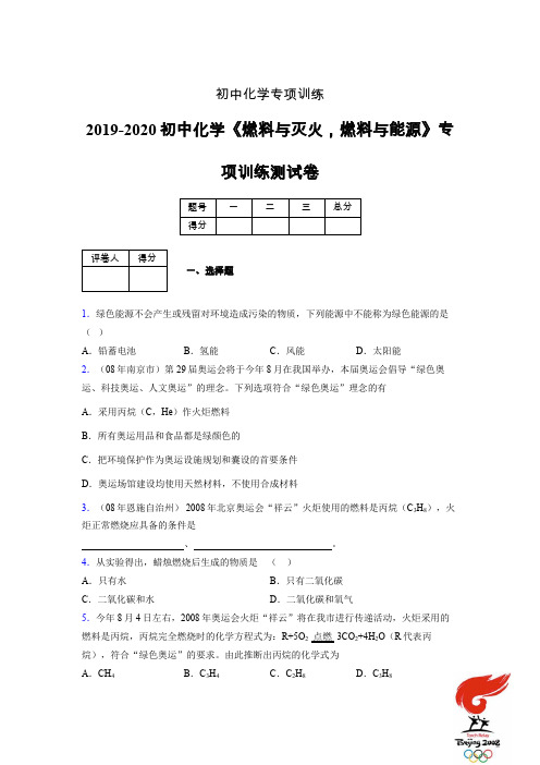 2019-2020学年初中化学《燃料与灭火,燃料与能源》专项训练模拟测试(含答案) (445)