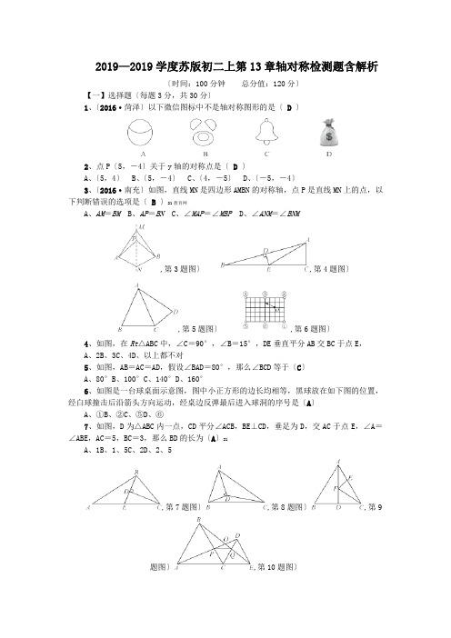 2019—2019学度苏版初二上第13章轴对称检测题含解析.doc.doc