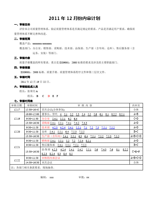 2011内审计划