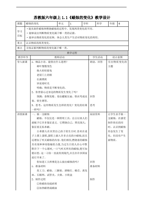 《蜡烛的变化》教案