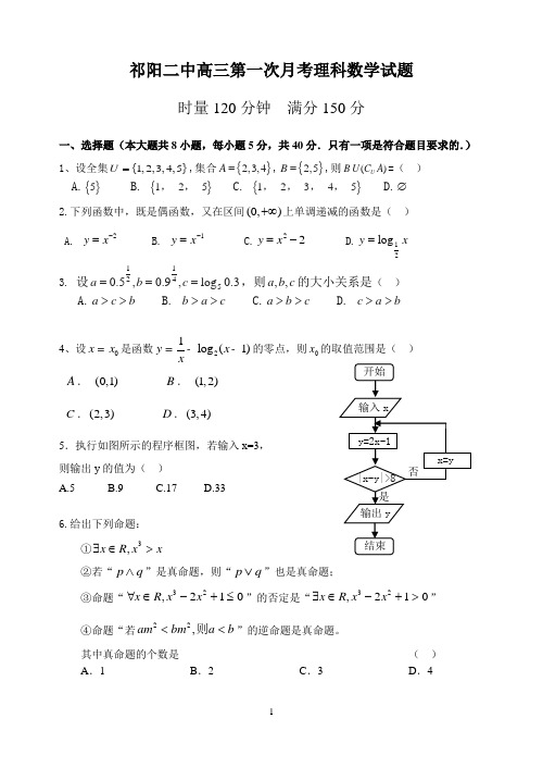 祁阳二中高三第一次月考理科数学试题