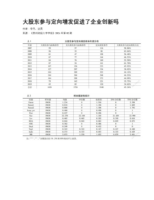 大股东参与定向增发促进了企业创新吗