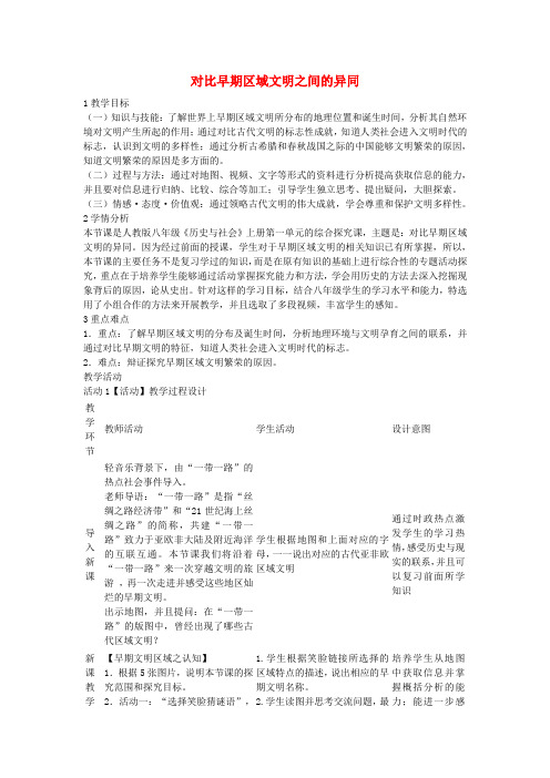 八年级历史与社会上册第一单元综合探究一对比早期区域文明之间的异同教学设计人教版