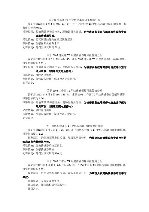 关于皮带东巷T2甲烷传感器超限报警的分析