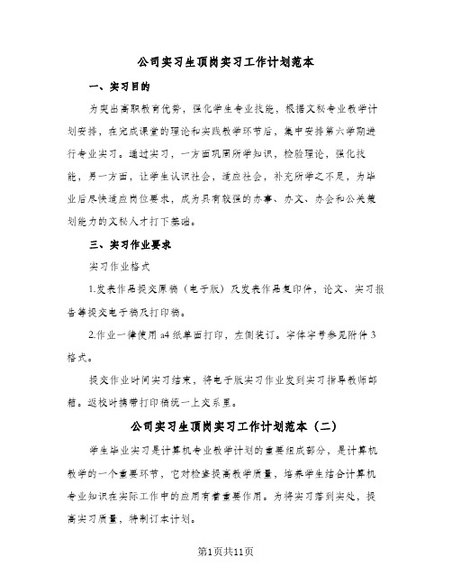 公司实习生顶岗实习工作计划范本(4篇)