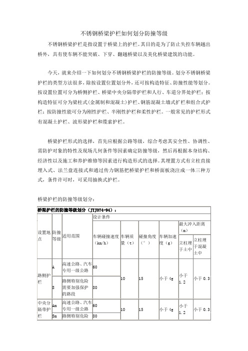 不锈钢桥梁护栏如何划分防撞等级