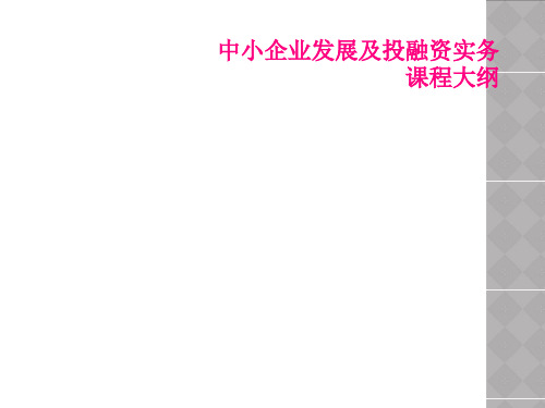 中小企业发展及投融资实务课程大纲