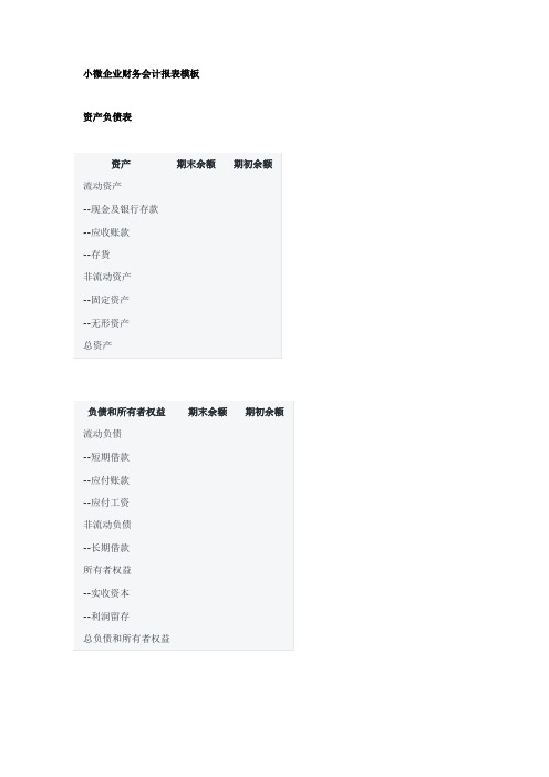 小微企业财务会计报表模板