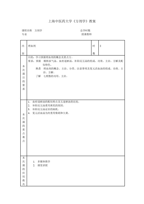 上海中医药大学《方剂学》教案