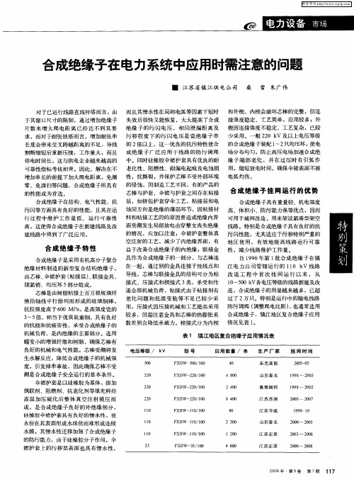 合成绝缘子在电力系统中应用时需注意的问题