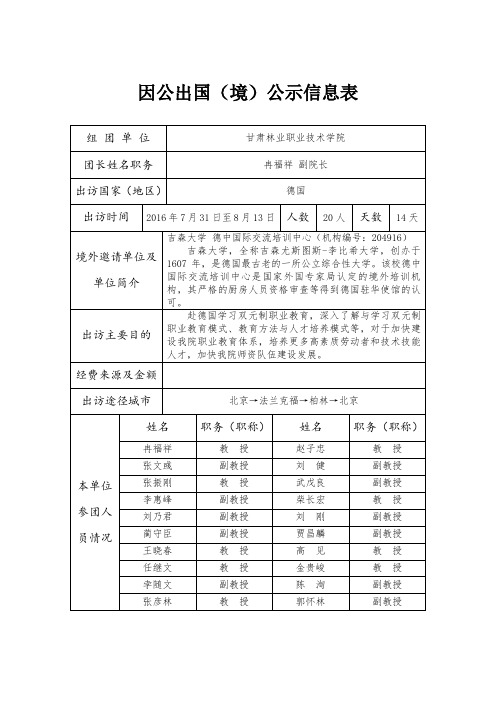 因公出国境公示信息表