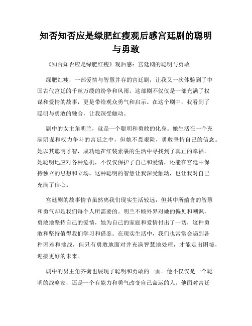 知否知否应是绿肥红瘦观后感宫廷剧的聪明与勇敢