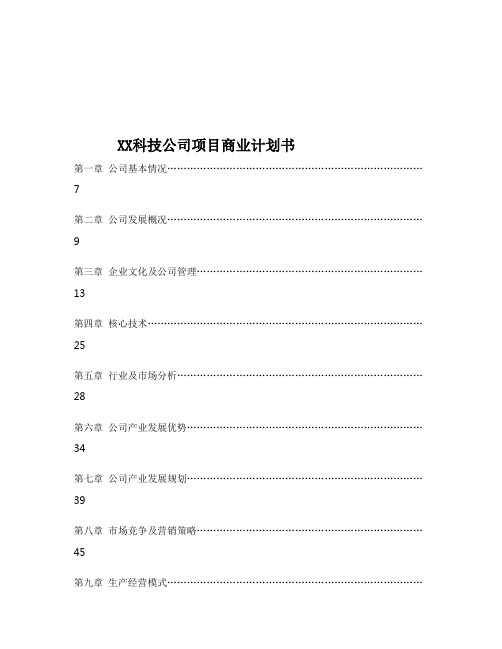 科技公司项目商业计划书