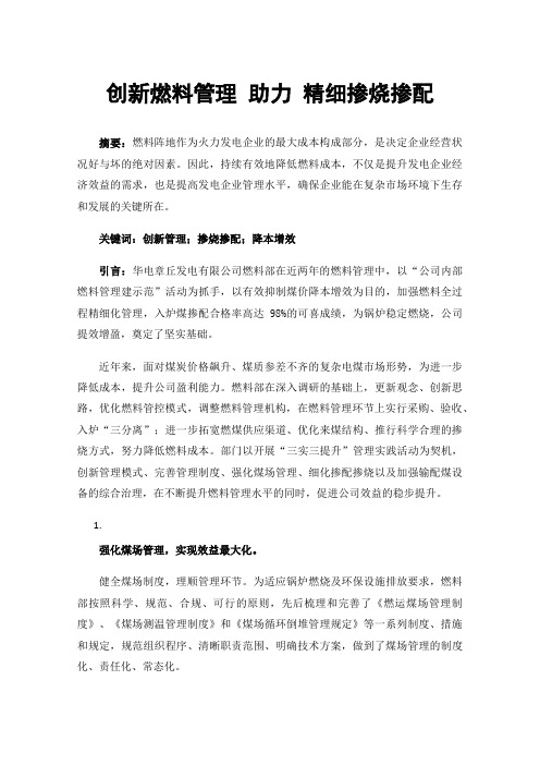 创新燃料管理助力精细掺烧掺配