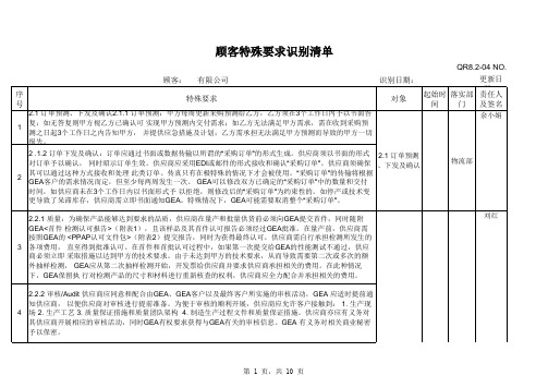 顾客特殊要求识别控制清单