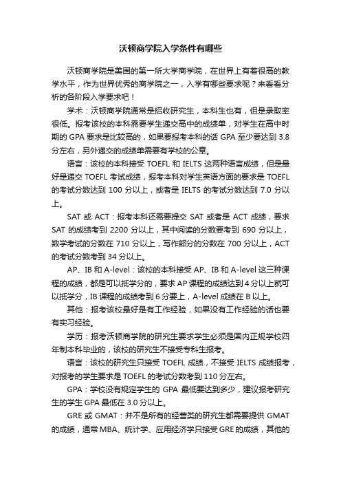 沃顿商学院入学条件有哪些