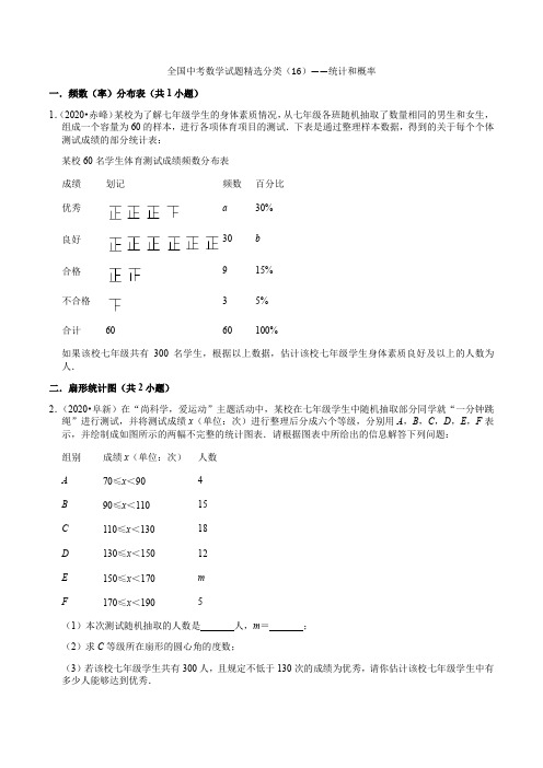 2021年全国中考数学试题精选分类(16)——统计和概率