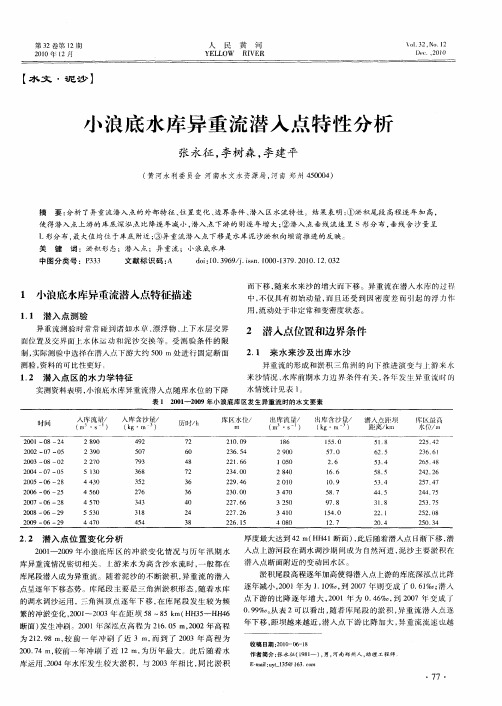 小浪底水库异重流潜入点特性分析