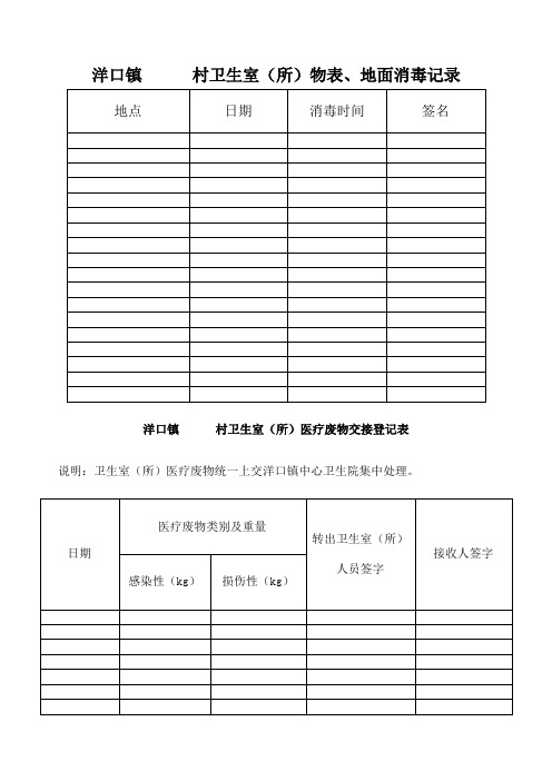 村卫生室诊所消毒记录医疗废物奖掖登记表紫外线消毒记录表