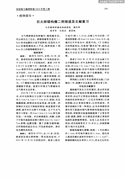 巨大肺错构瘤二例报道及文献复习