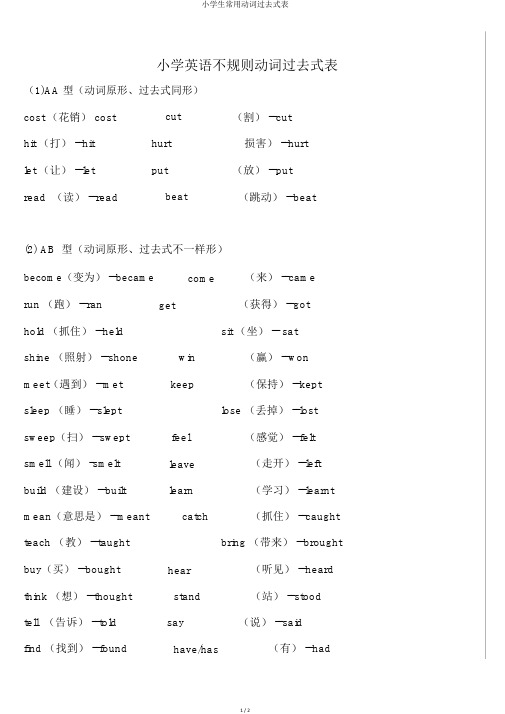 小学生常用动词过去式表