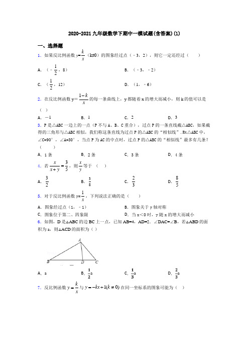 2020-2021九年级数学下期中一模试题(含答案)(1)