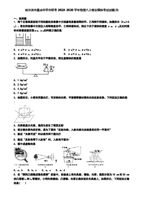 哈尔滨市重点中学市联考2019-2020学年物理八上期末模拟考试试题(3)