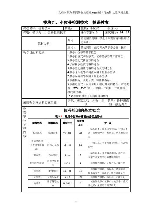 9检测教案,小位移检测传感器与检测技术项目教程梁森授课教案