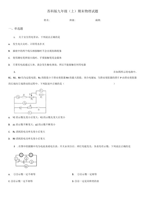 苏科版九年级(上)期末物理试题(模拟).docx