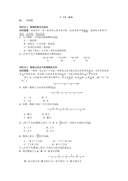 人教版七年级数学上册《1.2.2数轴》同步练习含答案