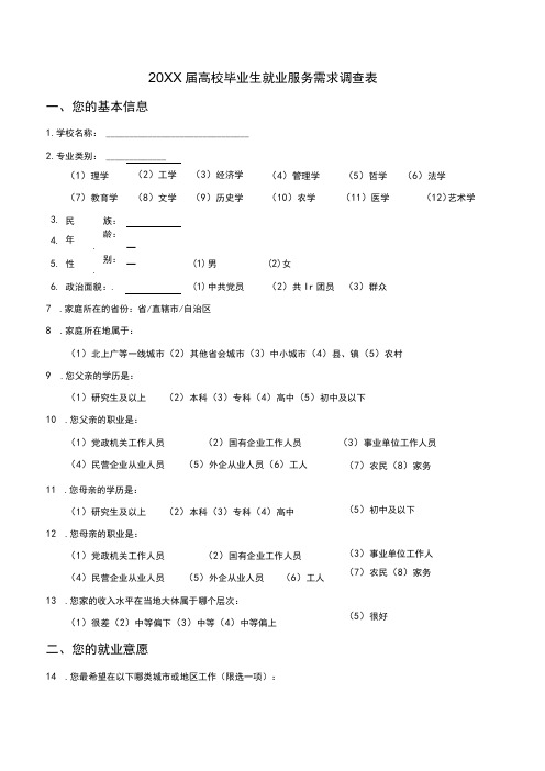 高校毕业生就业服务调查问卷