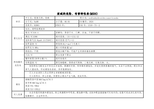 液碱的危险、有害特性表(MSDS)