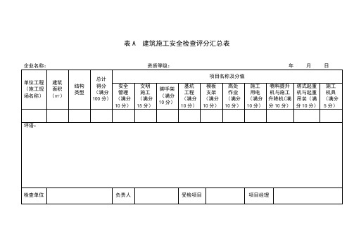 建筑施工安全检查评分表汇总表(新版)