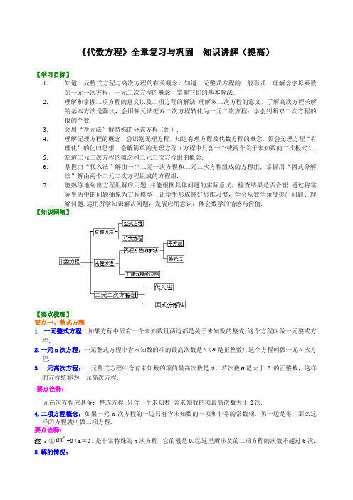 沪教版八年级下册数学 第二十一章 《代数方程》全章复习与巩固  知识讲解(提高)