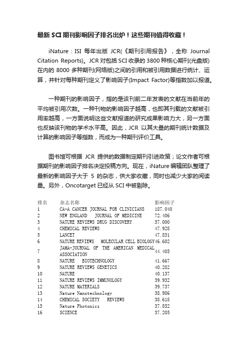 最新SCI期刊影响因子排名出炉！这些期刊值得收藏！