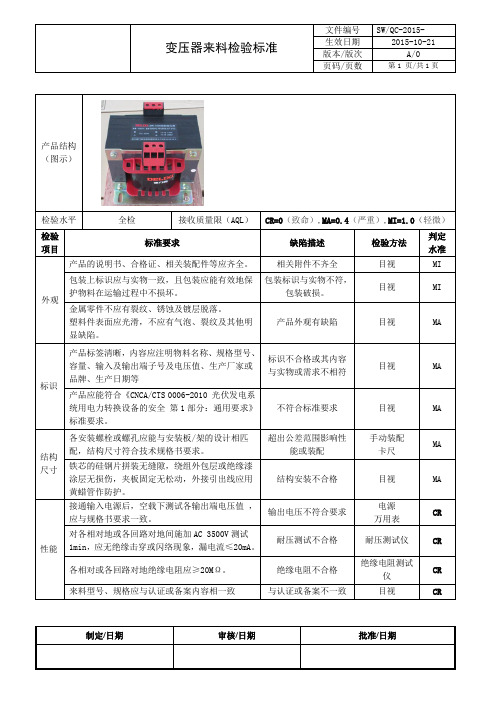 变压器检验标准