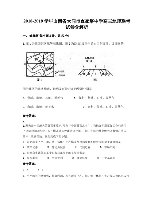 2018-2019学年山西省大同市宣家塔中学高三地理联考试卷含解析