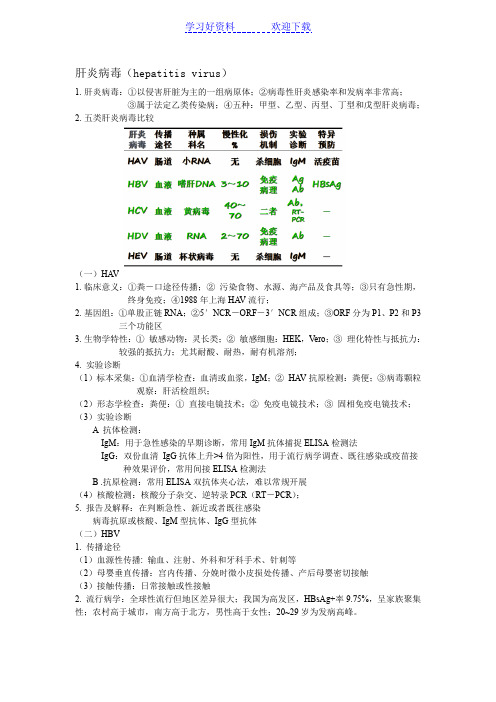 肝炎病毒微生物学检验复习重点