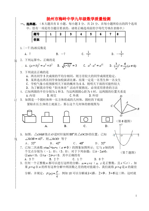 江苏省扬州市梅岭中学九年级数学5月(二模)试题(无答案