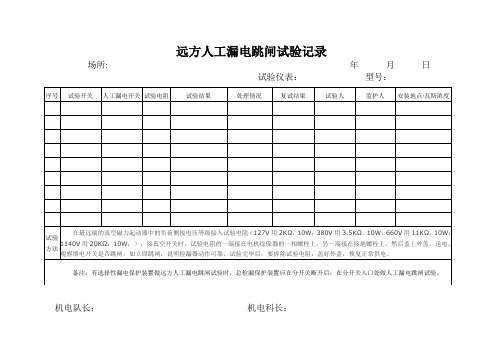 远方人工漏电试验记录