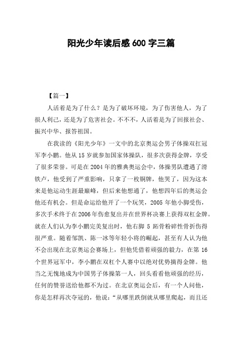阳光少年读后感600字三篇
