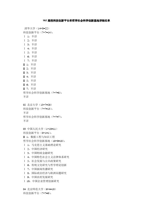 985高校科技创新平台和哲学社会科学创新基地详细名单